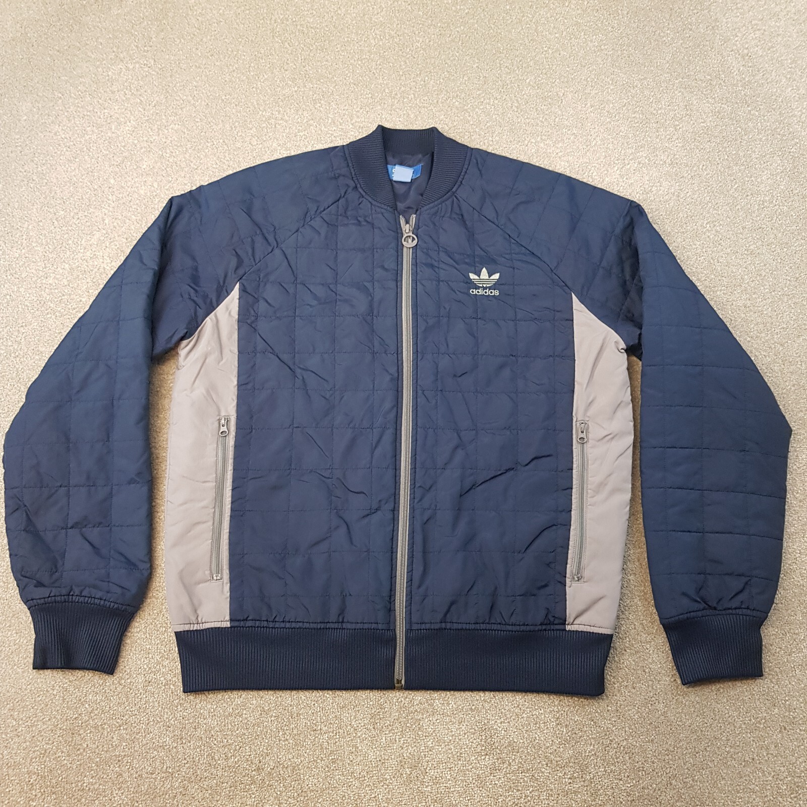 ALTRA Adidas Giacca Uomo Blu Medio Trapuntato Imbottito Bomber Cappotto Originale SST Cerniera