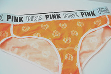 .VINTAGE VICTORIA'S SECRET PINK HIPSTER COTTON PANTY THICK LOGO BAND L