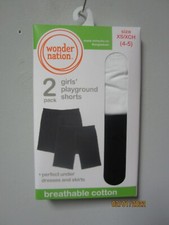 Wonder Nation Youth Girls' 2-Pack White/Black Playground Shorts Size XS 4-5 