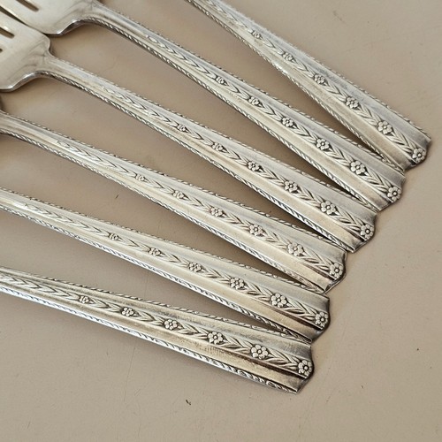Wallace Silver Roseanne Forks 7.5" set-6 silverplate 1938 art deco floral - Picture 2 of 12