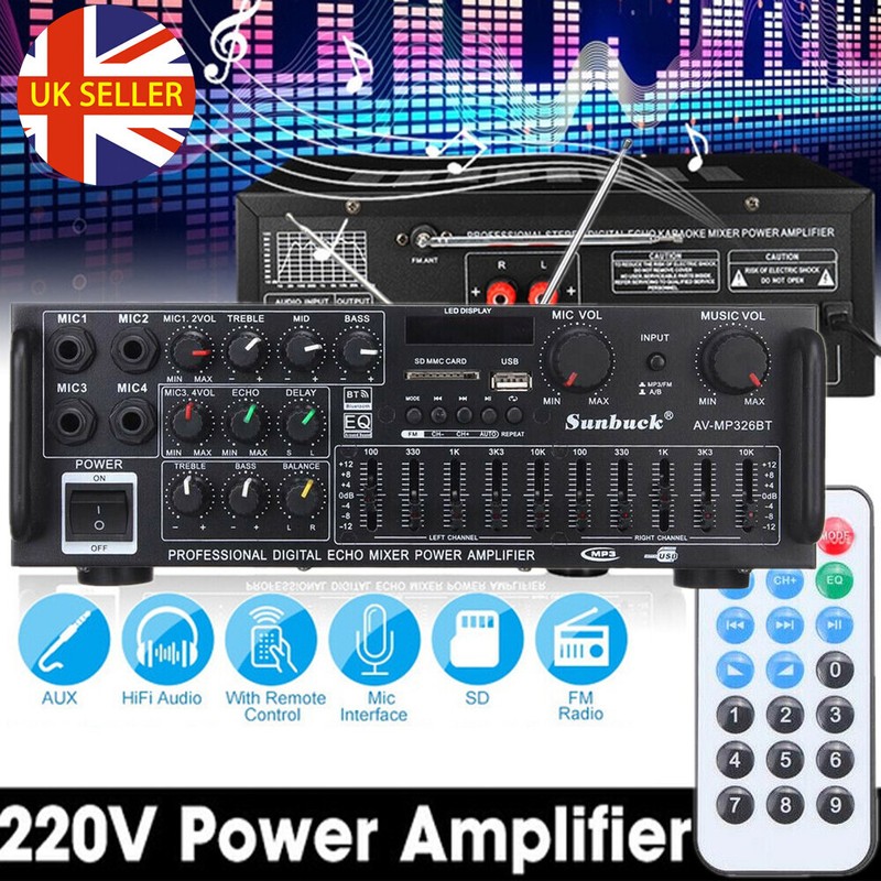 2000W Digital Power Amplifier Bluetooth Stereo HiFi Audio Channel USB FM Remote