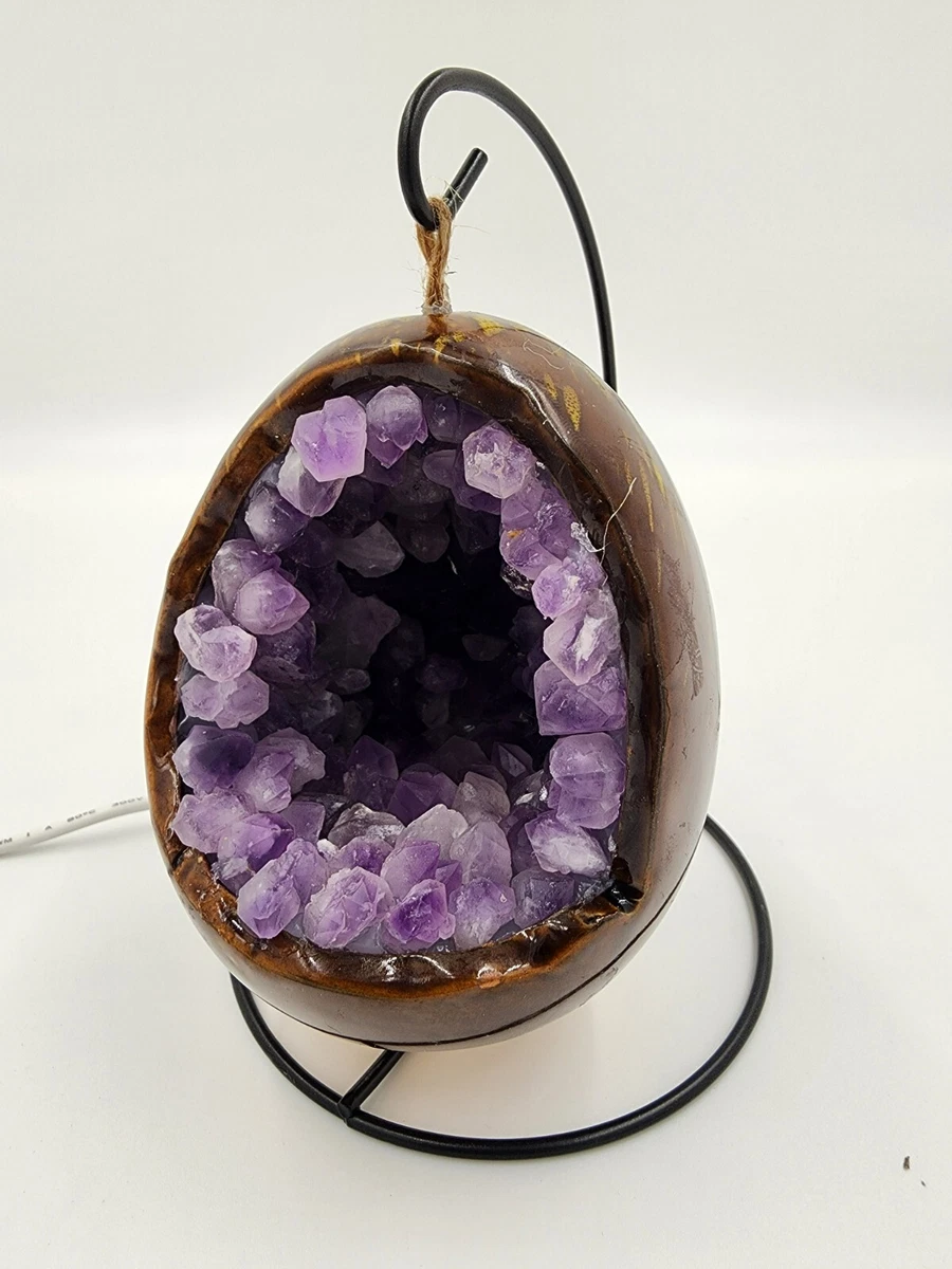 Natural Amethyst Quartz Crystal Creative Hanging Lamp Night Light Dusk to Dawn