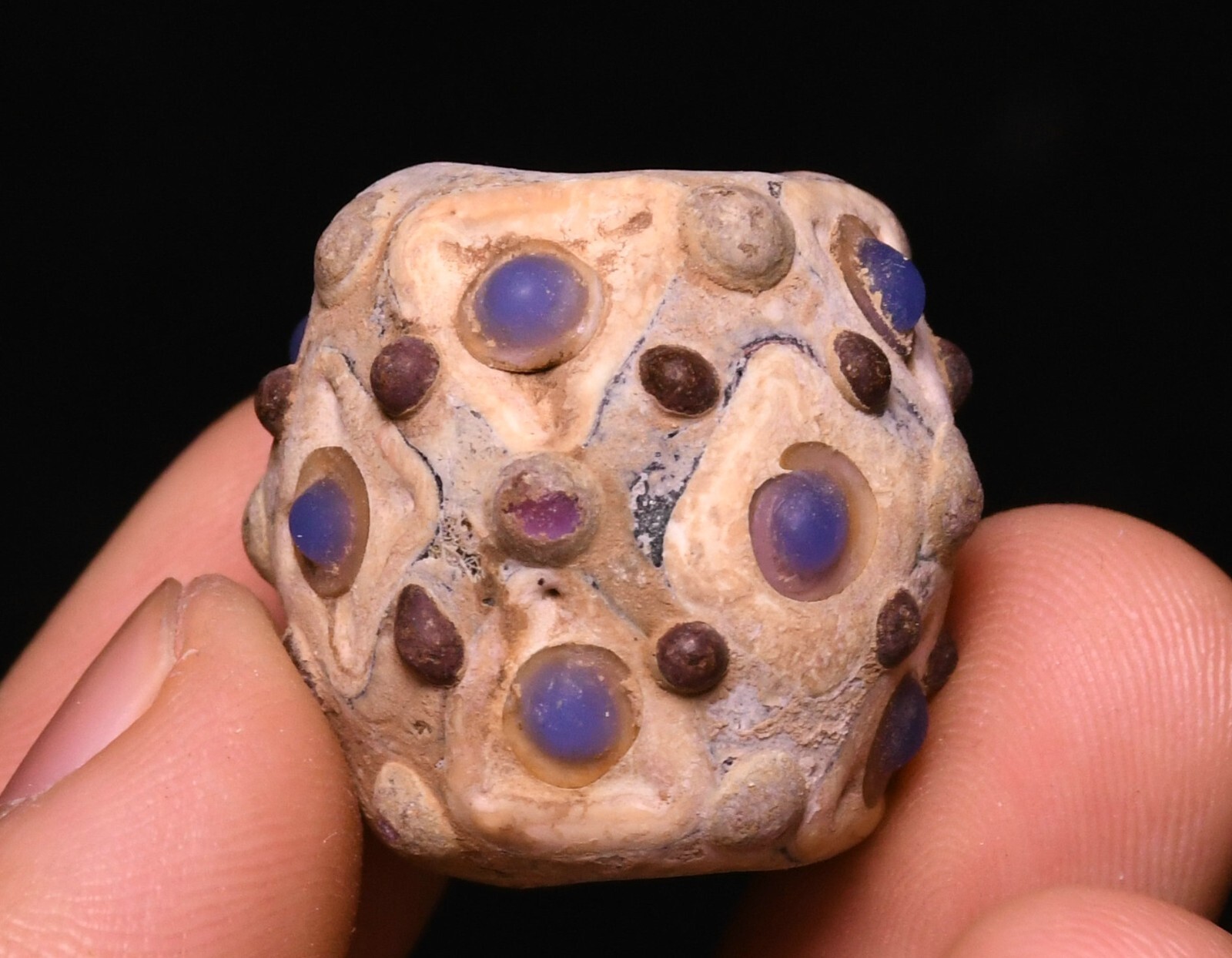 2.5CM Rare China Hongshan Culture Colored Glaze Carved dZi Bead Amulet Pendant