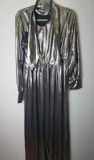 Nasty Gal Silver Look Womens Ladies Party Long Sleeve Pleated Dress Uk Size 10