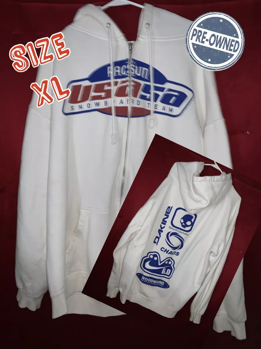 RARE PACSUN USA SNOWBOARD TEAM Zip Up Hooded Sweatshirt Mens Size