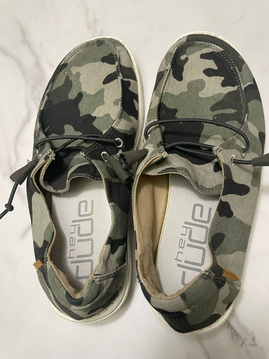 Hey Dude Shoes Women Size 9 Camo Green Brown Wendy Loafers  display picture 2
