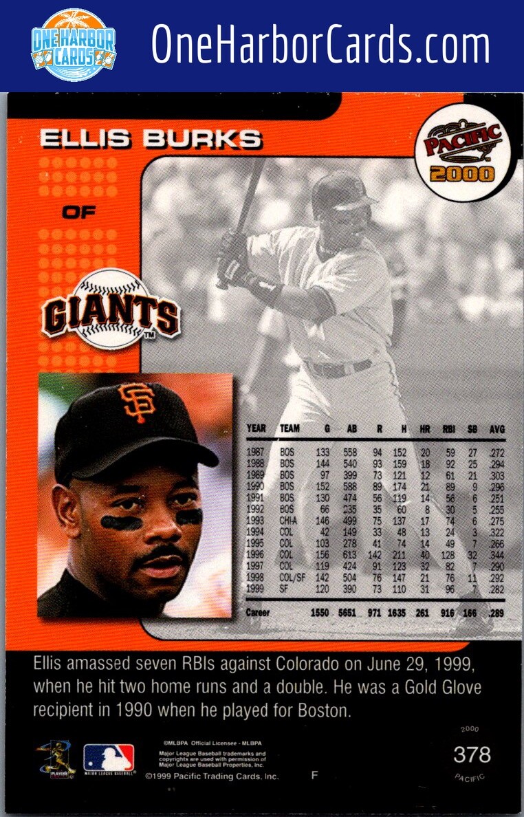 2000 Pacific San Francisco Giants #378 Ellis Burks | eBay