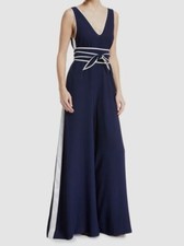  598 Diane Von Furstenberg Women's Blue V-Neck Sleeveless Wide-Leg Jumpsuit Sz 0