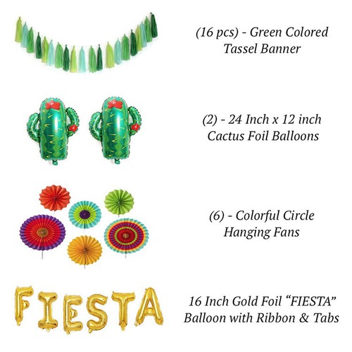 Fiesta Mexican Cactus Balloons Party Birthday Kit Paper Fan Tassel - Picture 2 of 2