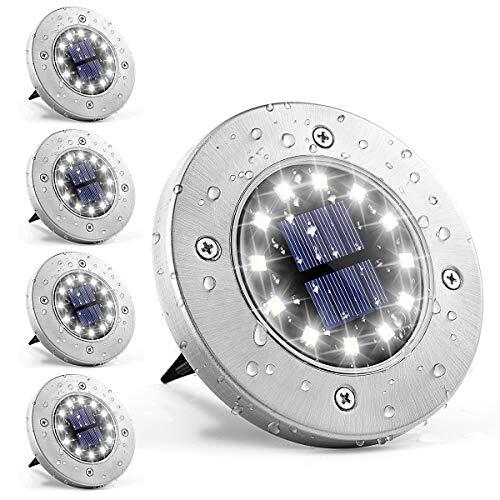 GIGALUMI Solar Ground Lights 12 LEDs 4 Pack Outdoor White Solar Powered (O3B)