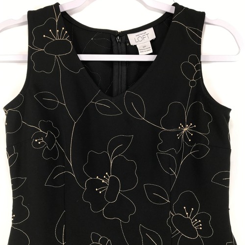 Ann Taylor LOFT Petites Sheath Dress Women's 2P Black Poly V-Neck Sleeveless - Picture 3 of 9