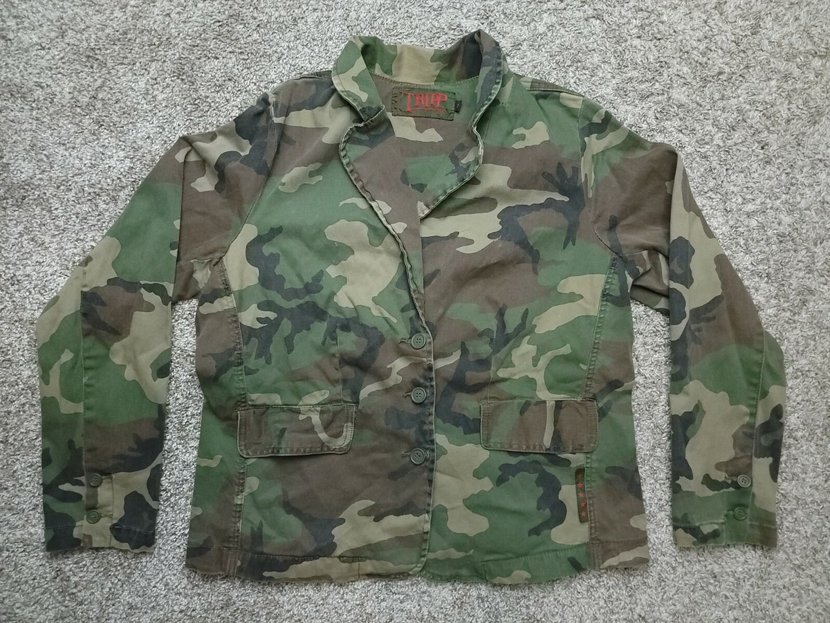 Tripp NYC Womens Size Green Camo Button Punk Rave Goth Jacket