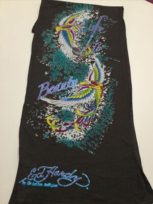 Ed Hardy Y2K Christian Audigier Life is Beauty Brown Knit Scarf
