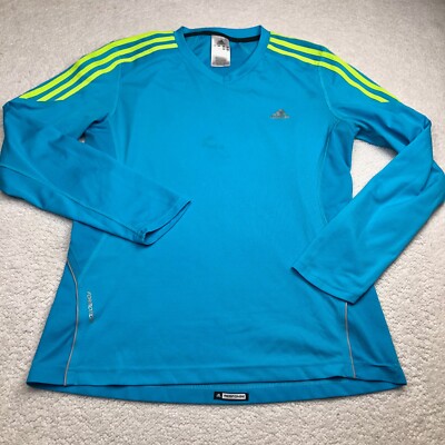 Adidas Women s Large Formotion V Neck Long Sleeve Shirt Blue Yellow