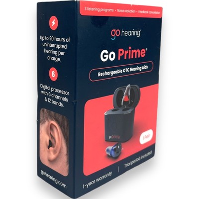 Go Hearing - Go Prime Rechargeable OTC Hearing Aids with Charging Case Brand NEW