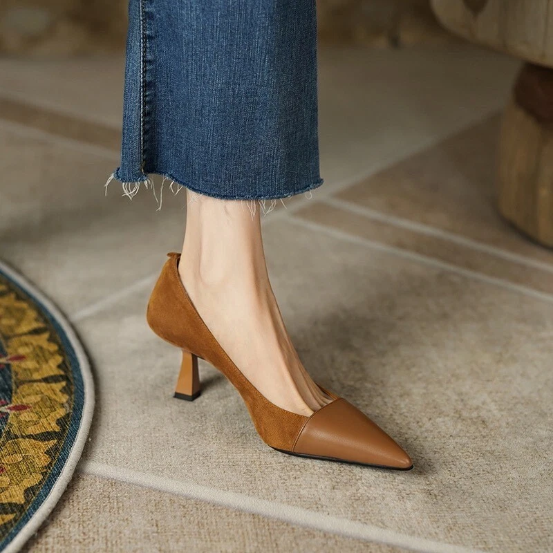 Womens Pointed Toe Kitten Heels Elegant Party Office Stiletto Slip