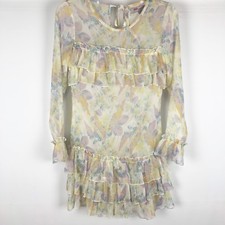asos Petite Dress Sheer Floral Size 4 Long Sleeves Ruffle Front Detail