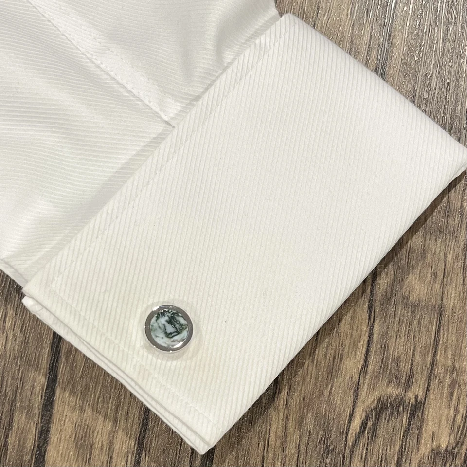 Gemelos redondos de piedra marrón para hombre cumpleaños boda regalo gemelos en caja Foto 2 de 4