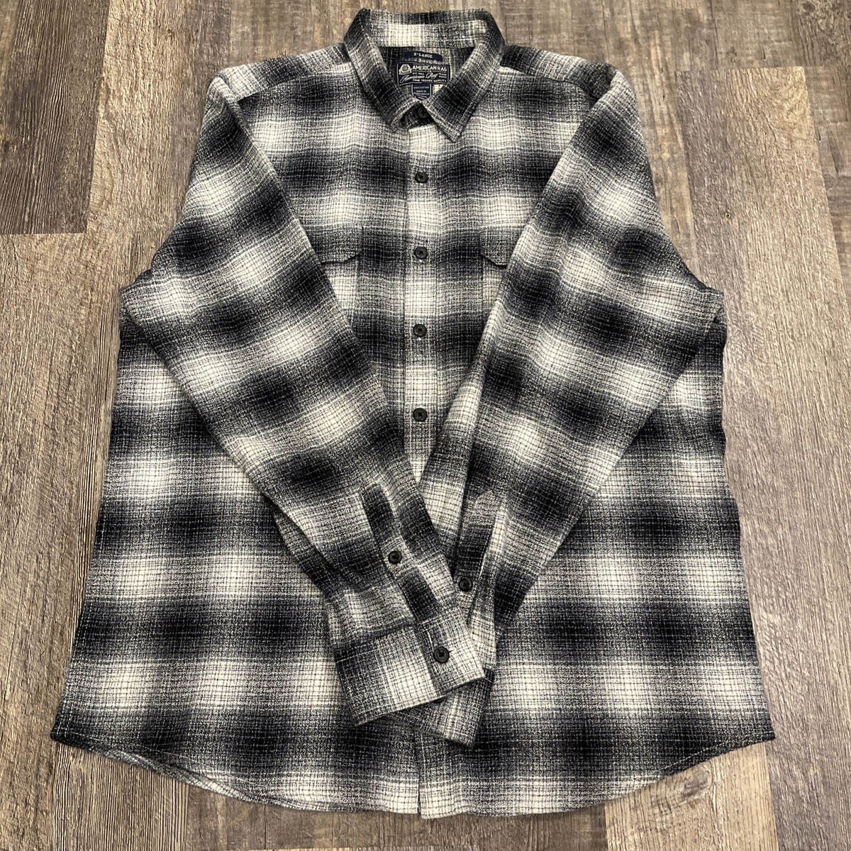 New Men’s American Rag LS Woven Flannel Button Shirt Size XL  Black/Gray/White
