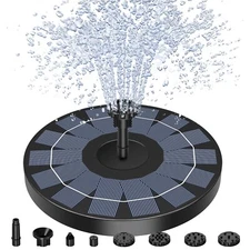 2.5W Solar Bird Bath Fountain,with 6 Nozzles, 6.7" for Garden, Ponds, Fish Tank