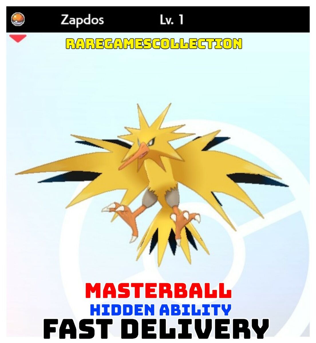 Shiny Legendary Zapdos / Pokemon Let's Go / 6IV Pokemon / Shiny Pokemon /  Legendary Pokemon