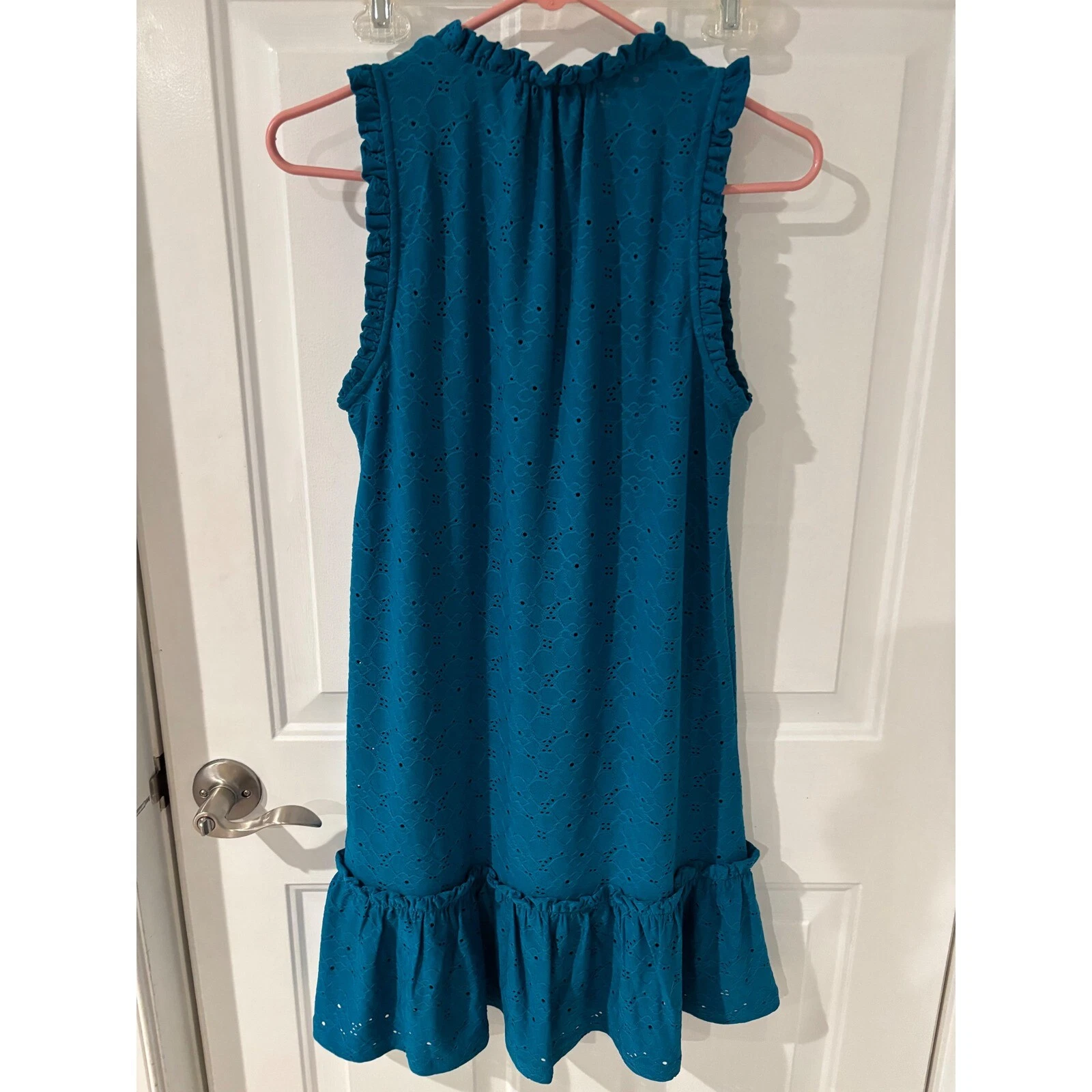 Abito Michael Kors con volant e occhielli senza maniche blu acqua XS