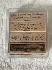 Stampin Up Wishes Awash Christmas Blessings Holiday 4 Wood Mount Stamps