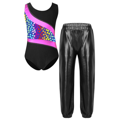 Kids Girl's Bodysuit Round Neck Sports Suit Competition Jumpsuit And Trousers - Picture 78 of 97