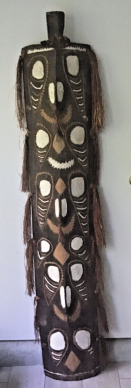 Vintage Hand Painted & Carved Tribal Shield 69.5"x15.0” Papua New Guinea Photos!