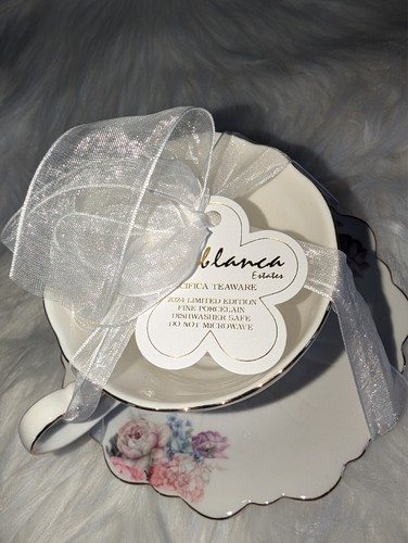 Limited Edition Pacifica Teaware Square Teacup & Saucer w/Pink Roses & Gold Rim - Picture 6 of 6