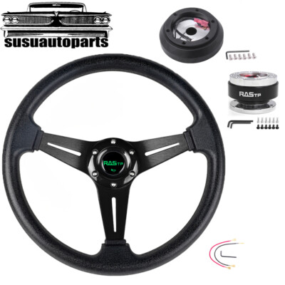 14IN Black Steering Wheel+Quick Release+Hub Adapter 160H For Mazda Miata RX-8 MX