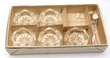Vintage Bohemia Glass Five Salt Cellars an Spoons New in Box Made in Czech