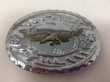 Flying Goose Belt Buckle Hunter Oval Chrome Vintage Hong Kong
