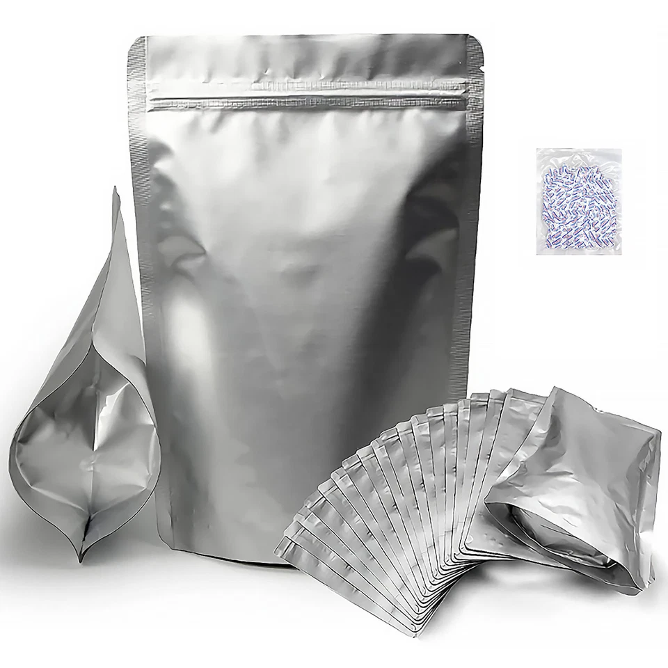 Bolsas de Mylar 50/100 un. 8.7Mil con absorbedores de oxígeno almacenamiento de alimentos resellables de pie Foto 2 de 4