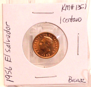 1956 El Salvador 1 Centavo Bronze Clad UNC Old Currency