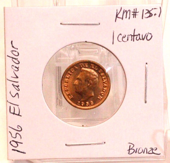 1956 El Salvador 1 Centavo Bronze Clad UNC Old Currency