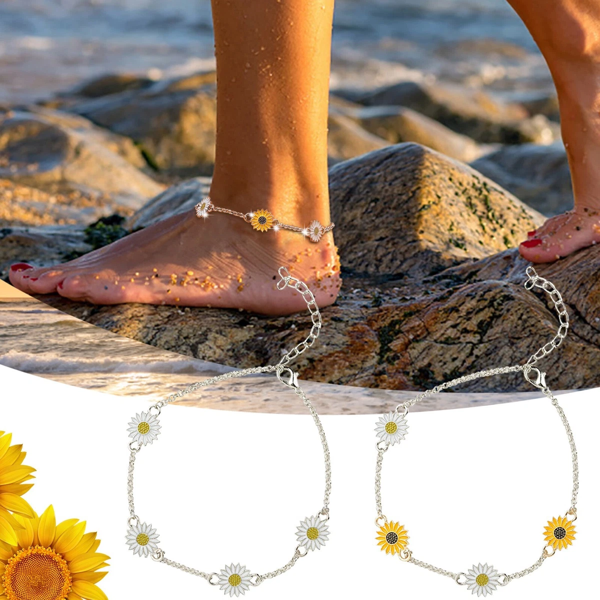Alloy Sunflower Anklet European And Creative Simple Two Color Daisy Anklet