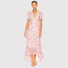 NEW LoveShackFancy Maxi Dress Pink Tink Floral Lace Silk Puffed Coquette Size 00