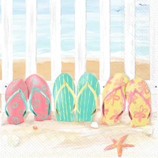 Boston International 5x5 in Paper Cocktail Napkin Sandy Flip Flops Pack of 20