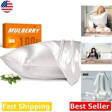 Genuine 100 Mulberry Silk Pillowcases Queen 20x30 Ivory White Smooth Zipper
