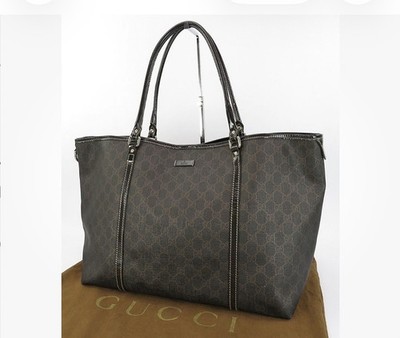 Auth GUCCI Dark Brown GG PVC Canvas and Leather Supreme Tote Bag Purse #62020