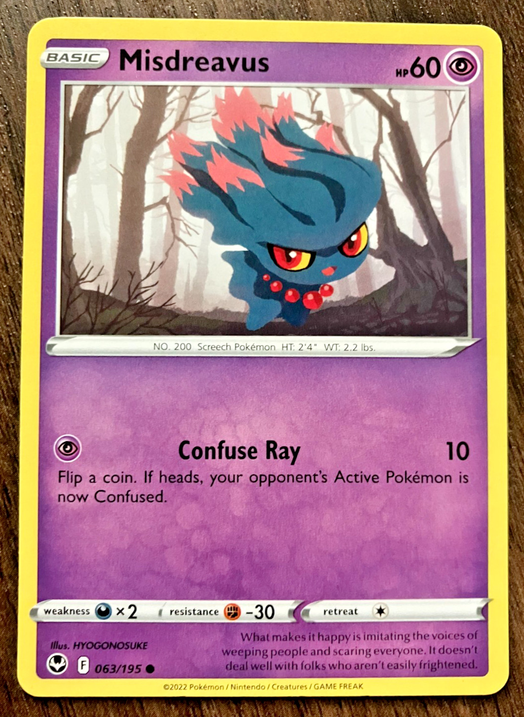 Misdreavus 063/195 - 2022 Pokemon Silver Tempest Common Card - CLEAN NM