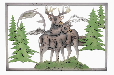 Rustikale Metall Hirsch Garten Wandbild Outdoor Wald Szene Plakette 54 cm