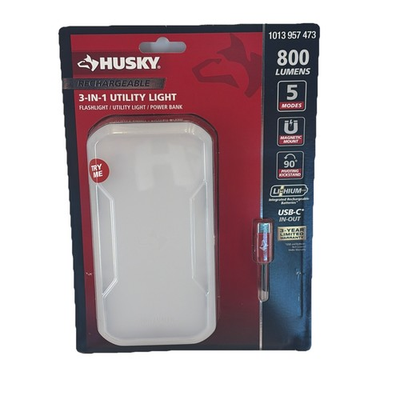 #ad Husky 800 Lumen 3 in 1 Rechargeable Utility Light with 10000 mAh Power Bank $24.95