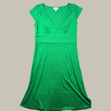 Ann Taylor LOFT Green V-Neck Empire Waist A-Line Knit Dress 90s Preppy Brunch