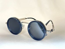 Retro Round Steampunk Black Metal Frame Tinted Sunglasses Side Shields Men