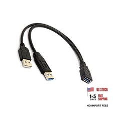 GRLRCR Black USB 3.0 Female to Dual USB Male Extra Power Data Y Extension