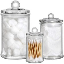 Set of 3 Glass Apothecary Jars with Lids, Bathroom Canisters Storage Container J