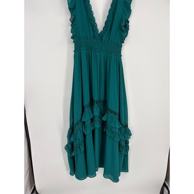 Baltic Born Maxi Dress Womens L Green Lydia Ruffle Smocked Boho Crochet Lace