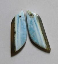 19.25 Cts Natural Blue Opal Drilled Cabochon Match Pair Gemstone 31.6X10.6MM
